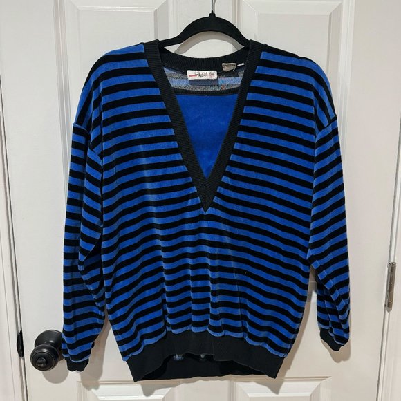 Vintage Claus Sport Striped Velour Sweater - Size‎ Small Petite - Picture 1 of 7